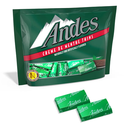 Andes, Crème De Menthe, Mint Chocolate Candy, 8.5 Oz. Gluten Free & Peanut Free. Contains Milk.