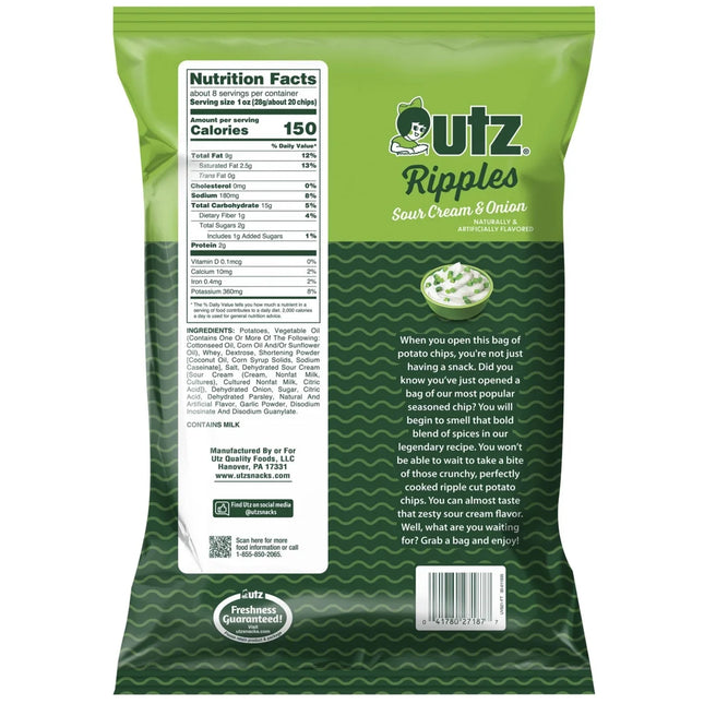 7.75 Oz Utz Ripples Sour Cream & Onion Potato Chips