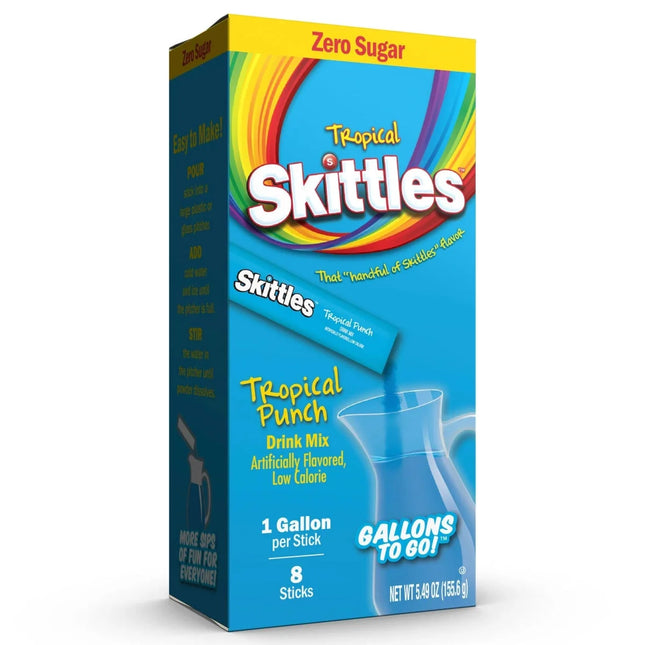 Skittles Zero Sugar Gallons-To-Go Powdered Drink Mix, Tropical Punch, 8 Count Gallon Pitcher Packets