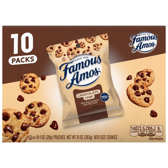 Famous Amos Classic Chocolate Chip Cookies, Bite-Size Cookies, Sweet Treats, 10 Pack Box, 1Oz