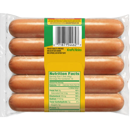 Oscar Mayer Turkey Franks Hot Dogs, Refrigerated, 16 Oz, 10 Count