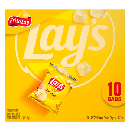 Lay'S Classic Potato Snack Chips, 1 Oz Bags, 10 Count Multipack