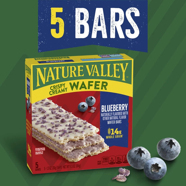 Nature Valley Crispy Creamy Wafer Bars, Blueberry, Whole Grain, 5 Bars, 6.5 Oz