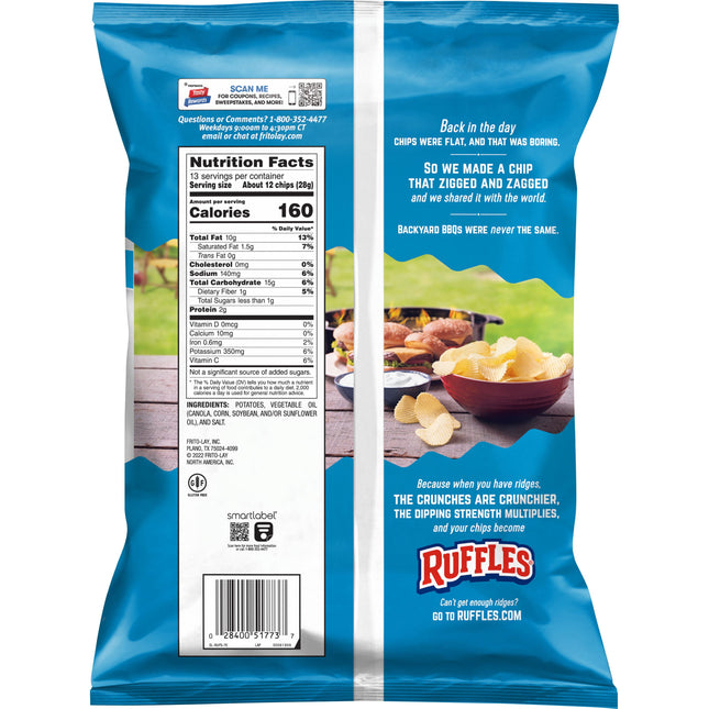 Ruffles Original Flavor Potato Snack Chips,Party Size, 13 Oz Bag