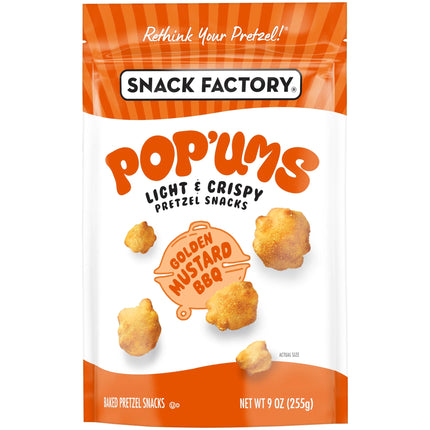 Snack Factory Pop'Ums Golden Mustard BBQ Pretzel Snacks, 9 Oz Bag