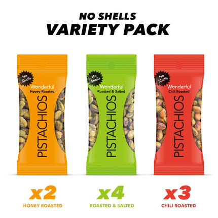 Wonderful Pistachios, No Shells Variety Pack Nuts, 0.75 Ounce Bags (Pack of 9)