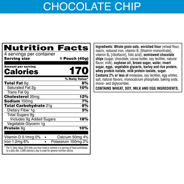 Kellogg'S Nutri-Grain Power-Fulls Chocolate Chip Chewy Soft Baked Oat Bites, Protein Snacks, 5.6 Oz, 4 Count