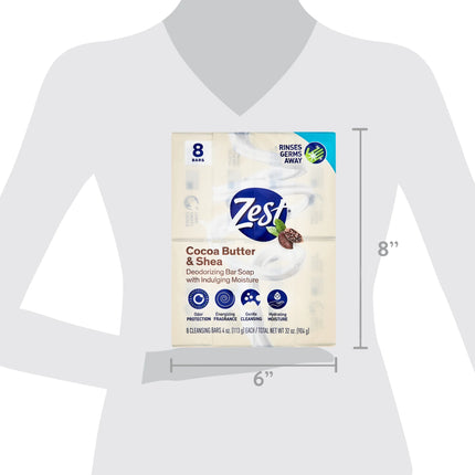 Zest Cocoa Butter & Shea Bar Soap, for All Skin Types, 4 Oz, 8 Bars