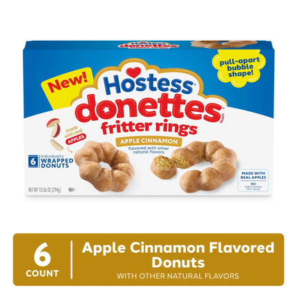 Hostess Donettes Fritter Rings Apple Cinnamon Flavored Donuts with Other Natural Flavors, 10.36 Oz. Box (6 Ct.)