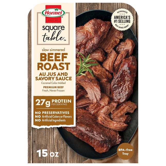HORMEL SQUARE TABLE Slow Simmered Beef Roast Au Jus and Savory Sauce, Refrigerated, 15 Oz Plastic Microwaveable Tray