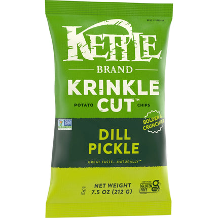Kettle Brand Potato Chips, Krinkle Cut, Dill Pickle Kettle Chips, 7.5 Oz