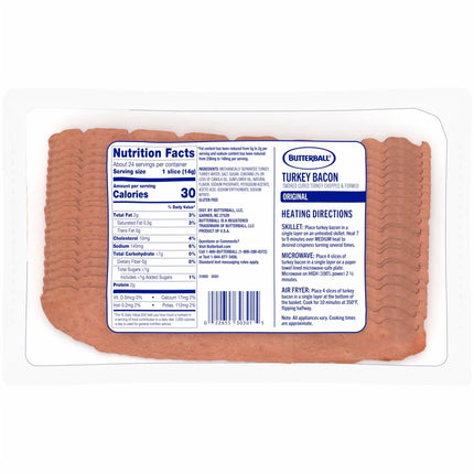 Butterball Turkey Bacon, Original, Smoke-Cured, Chopped and Formed, 12 Oz