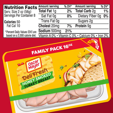 Oscar Mayer Deli Fresh Honey Smoked Sliced Turkey Breast Deli Lunch Meat, 16 Oz Package