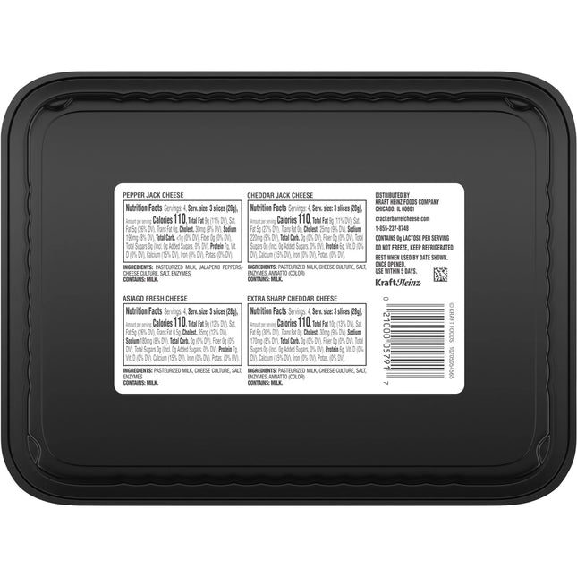 Cracker Barrel Cracker Cuts Pepper Jack, Cheddar Jack, Asiago & Extra Sharp Cheddar Cheese Slice Variety Pack, 48 Ct Tray