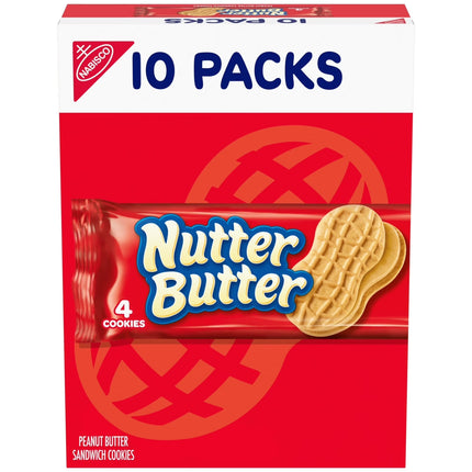 NUTTER BUTTER Peanut Butter Sandwich Cookies, 10 Snack Packs (4 Cookies per Pack)