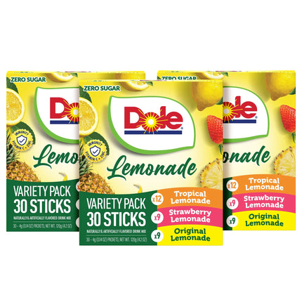 Dole Lemonade Variety Powder Mix, Tropical, Classic, & Strawberry, 30 Pack