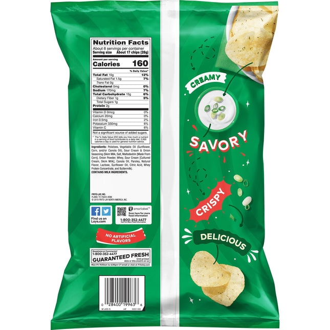 Lay'S Sour Cream & Onion Flavor Potato Chips, 7.75 Oz Bag
