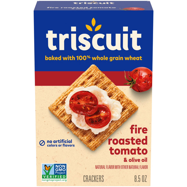 (3 Pack) Triscuit Fire Roasted Tomato & Olive Oil Whole Grain Wheat Crackers, Snack Crackers, 8.5 Oz