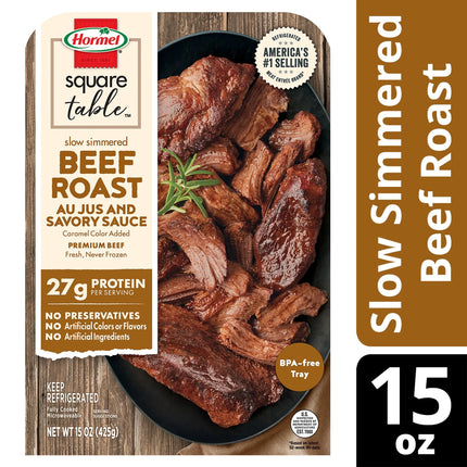 HORMEL SQUARE TABLE Slow Simmered Beef Roast Au Jus and Savory Sauce, Refrigerated, 15 Oz Plastic Microwaveable Tray