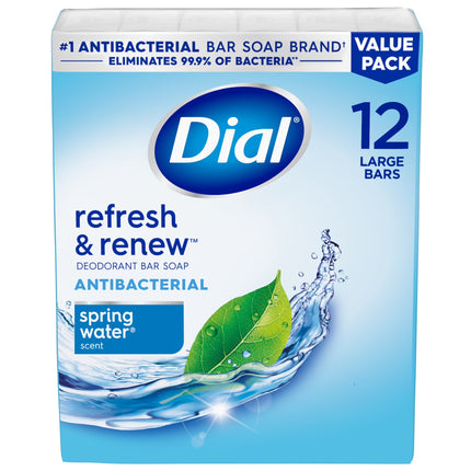 Dial Antibacterial Bar Soap, Refresh & Renew, Spring Water, 4 Oz, 12 Bars