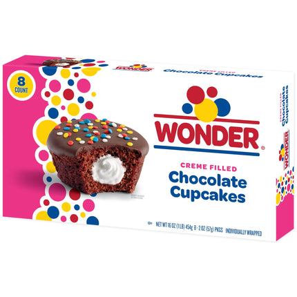 Wonder Crème Filled Chocolate Cupcakes, Individually Wrapped Cupcakes, 8 Count