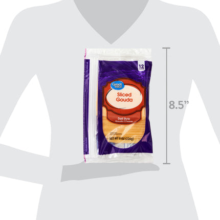 Great Value Deli Style Sliced Gouda Cheese, 8 Oz Package, 12 Slices