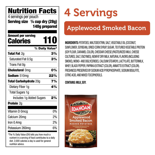 Idahoan Applewood Smoked Bacon Mashed Potatoes Side Dish, 4 Oz