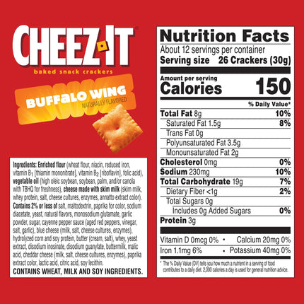 Cheez-It Buffalo Wing Cheese Crackers, Baked Snack Crackers, 12.4 Oz