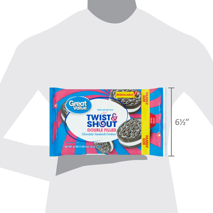 Great Value Twist & Shout Double Filled Chocolate Sandwich Cookies, Family Size, 20 Oz