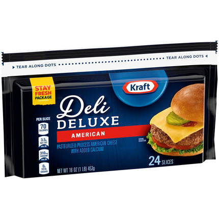Kraft Deli Deluxe American Cheese Slices, 24 Ct Bag, Refrigerated