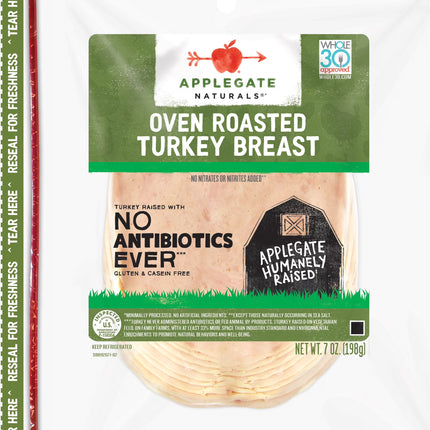 Applegate Naturals, Oven Roasted Turkey Breast Sliced, 50 Cal, 7Oz Tray (Refrigerated)