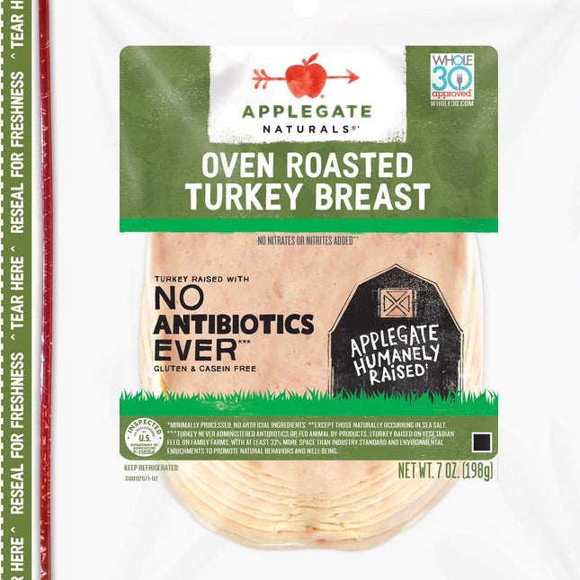 Applegate Naturals, Oven Roasted Turkey Breast Sliced, 50 Cal, 7Oz Tray (Refrigerated)