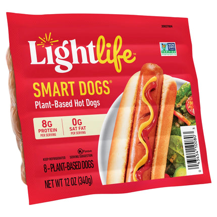 Lightlife, Smart Dogs, Plant Based Hot Dogs, 12 Oz Plastic Wrapper, 8 Count