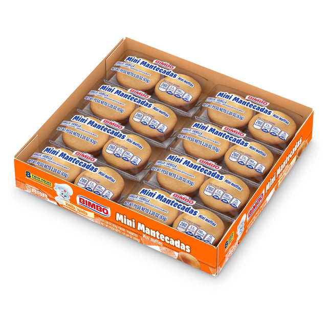 Bimbo Mini Mantecadas Vanilla Muffins, 8 Twin Packs, Mini Muffins, 17.64 Oz Tray