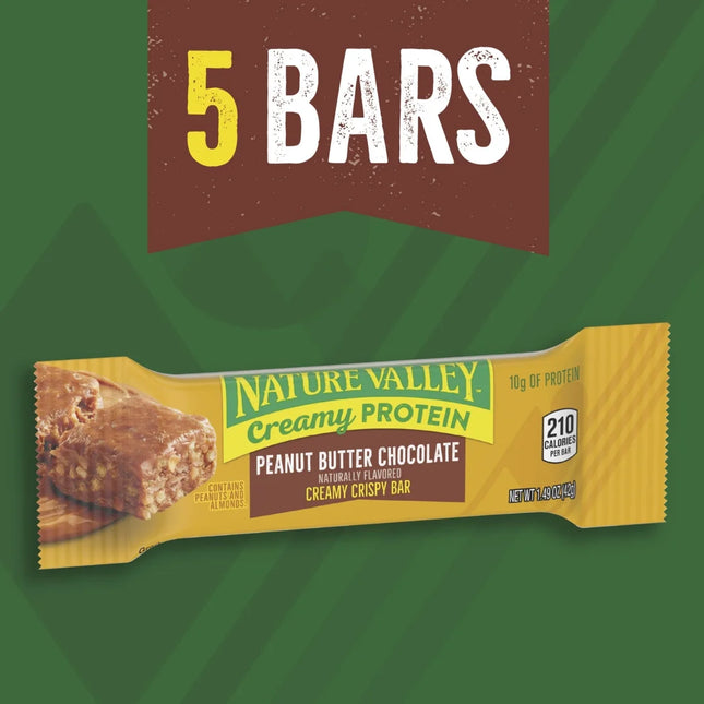 Nature Valley Creamy Protein Bars, Peanut Butter Chocolate, 10G Protein, 5 Bars, 7.45 Oz