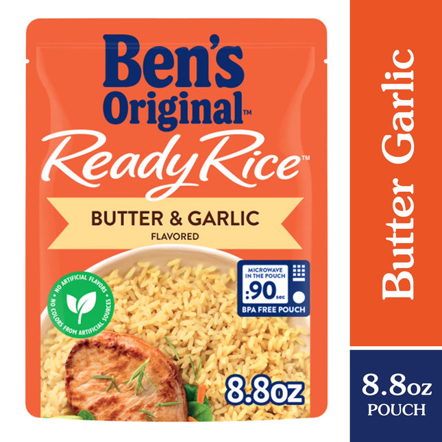 BEN'S ORIGINAL Ready Rice Butter and Garlic Flavored Rice, Easy Dinner Side, 8.8 OZ Pouch