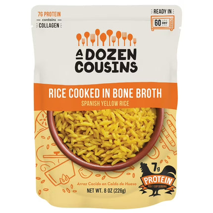 A Dozen Cousins Yellow Spanish Rice Cooked in Bone Broth, Gluten-Free Microwave Side Dish, 8 oz Pouch
