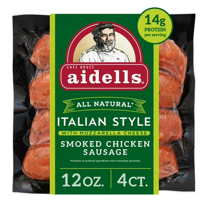 Aidells Italian Style Smoked with Mozzarella Cheese Chicken Sausage Links, 12 oz,  PORK CASING)