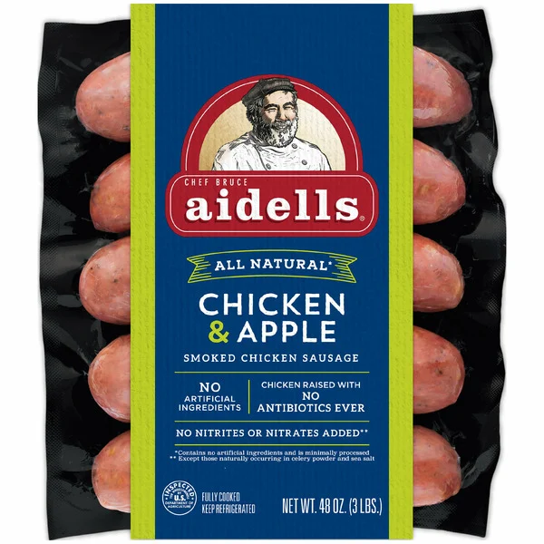 Aidells Smoked Chicken Sausage, Chicken & Apple, 48 oz(Pork Casing)