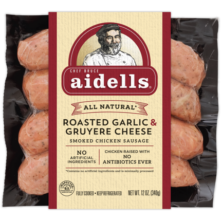 Aidells Smoked Chicken Sausage, Roasted Garlic & Gruyere ( PORK CASING)