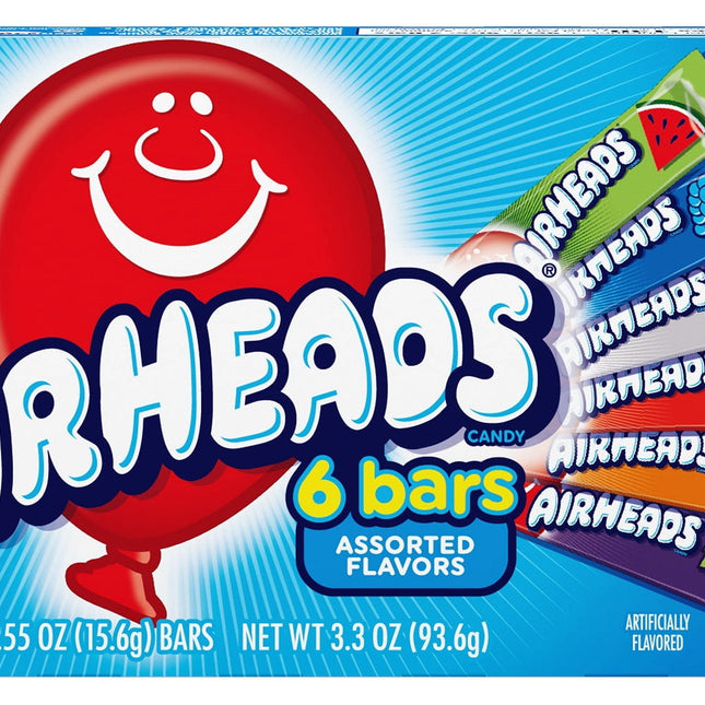 Airheads Chewy Candy Bars Theater Box, Assorted Flavors, 6 Count