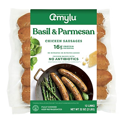 Amylu Foods Basil & Parmesan Chicken Sausage, 2 lb