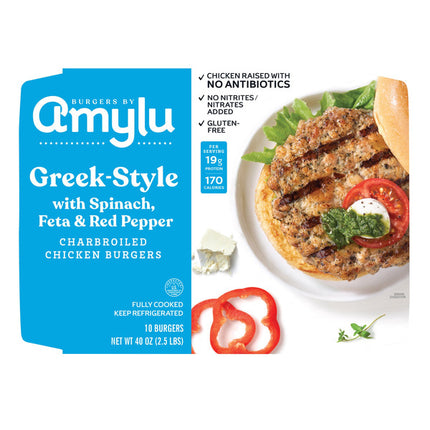 Amylu Greek Style Chicken Burgers Spinach, Feta &pepper, 10-count
