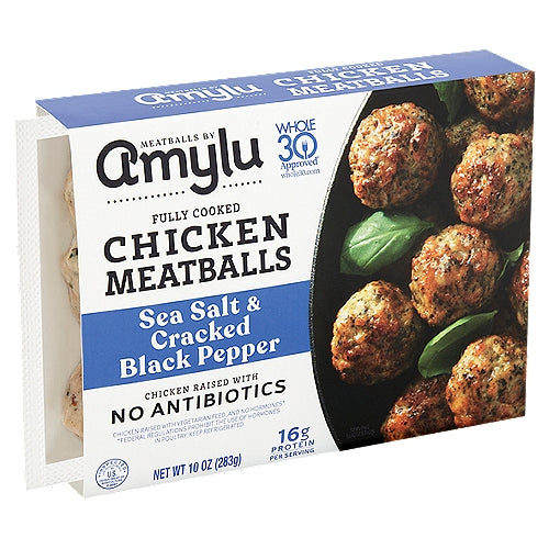 Amylu Sea Salt & Cracked Black Pepper Chicken Meatballs, 10 oz