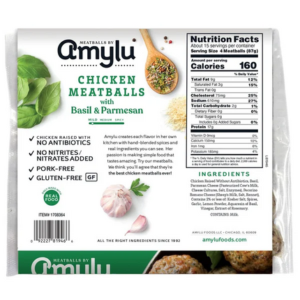 Amylu Chicken Meatballs Basil & Parmesan, 46 oz
