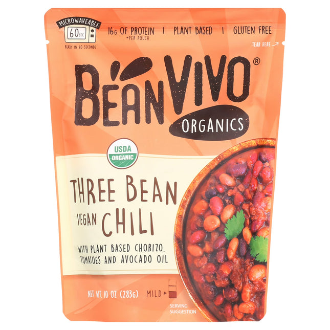 BeanVIVO Organics Three Bean Vegan Chili - Gluten-Free Plant Food - 10 oz