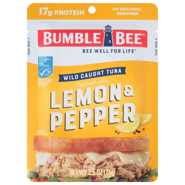 Bumble Bee Lemon & Pepper Seasoned Tuna, Wild Caught, Ready to Eat, Gluten Free,  Shelf Stable Pouch, 2.5 Oz