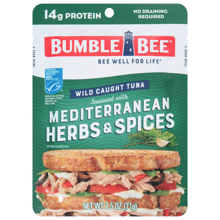 Bumble Bee Mediterranean Herbs & Spices Seasoned Light Tuna, Wild Caught Pouch, 2.5 Oz