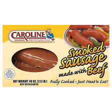 Caroline Smoked Beef Sausage 40 oz (Pork Casing)