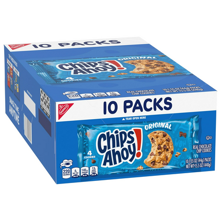 NABISCO CHIPS AHOY! Original Chocolate Chip Cookies, 10 Snack Packs (4 Cookies Per Pack)